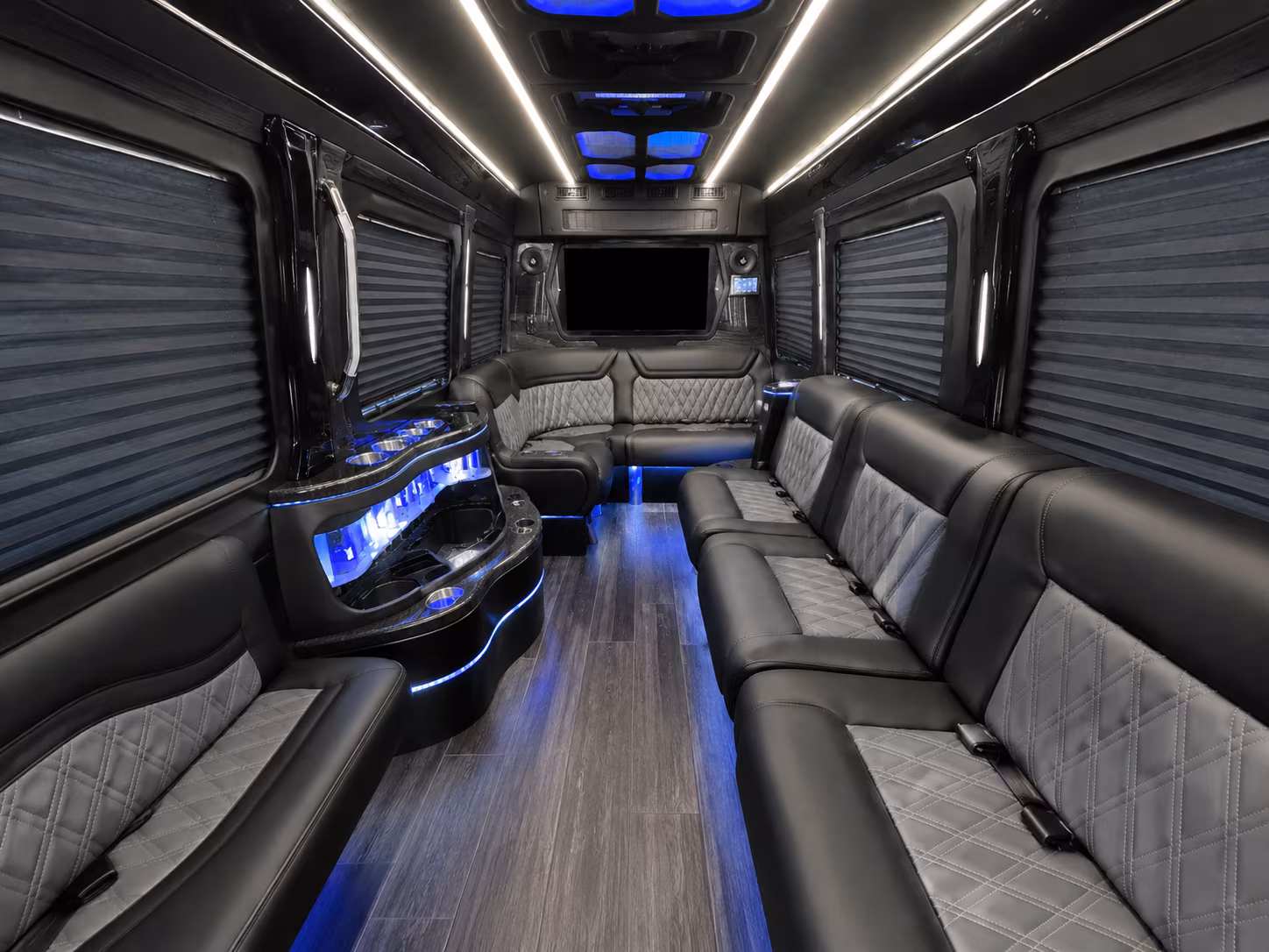 rochester hills 50 passenger party bus inside