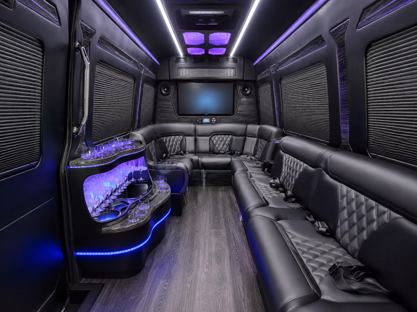 rochester hills 50 passenger party bus interior